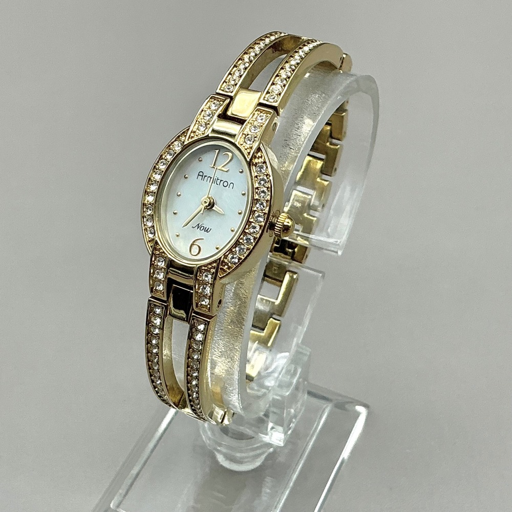 Armitron Watch Womens 75/3983GP Gold Tone Rhinestone 24mm 6" NEW BATTERY